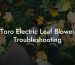 Toro Electric Leaf Blower Troubleshooting